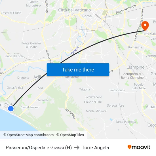 Passeroni/Ospedale Grassi (H) to Torre Angela map