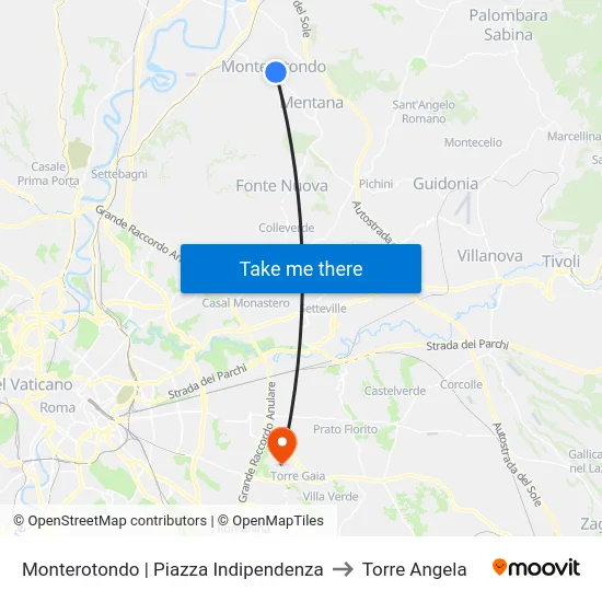 Monterotondo | Piazza Indipendenza to Torre Angela map