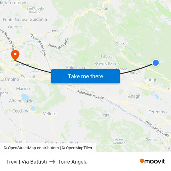 Trevi via Battisti to Torre Angela map