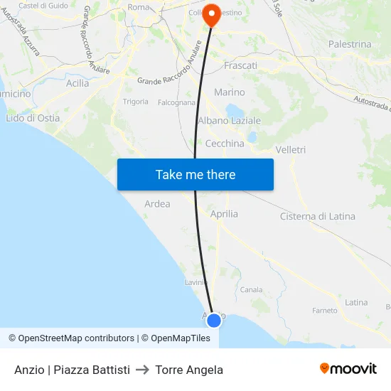 Anzio | Piazza Battisti to Torre Angela map