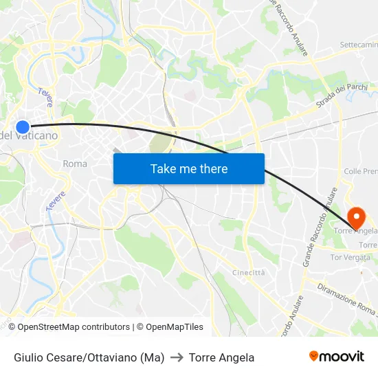 Giulio Cesare/Ottaviano (Ma) to Torre Angela map