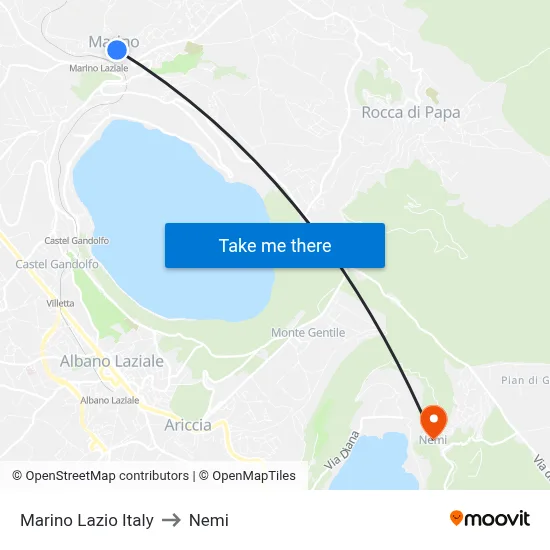 Marino Lazio Italy to Nemi map