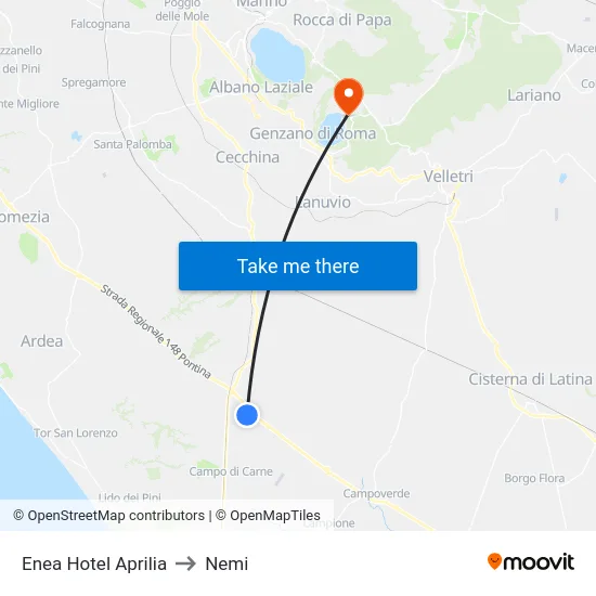 Enea Hotel Aprilia to Nemi map