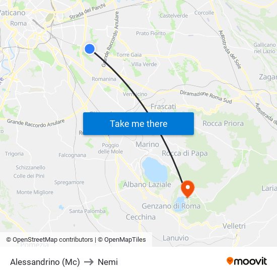 Alessandrino (Mc) to Nemi map