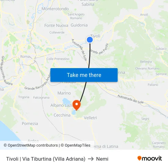 Tivoli | Via Tiburtina (Villa Adriana) to Nemi map
