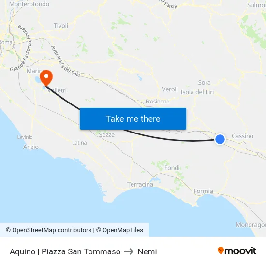 Aquino | Piazza San Tommaso to Nemi map