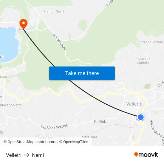 Velletri to Nemi map
