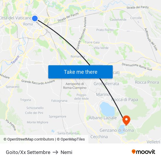 Goito/Xx Settembre to Nemi map