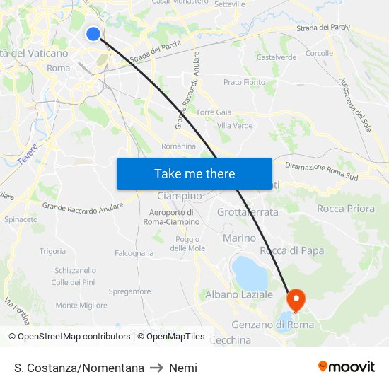 S. Costanza/Nomentana to Nemi map