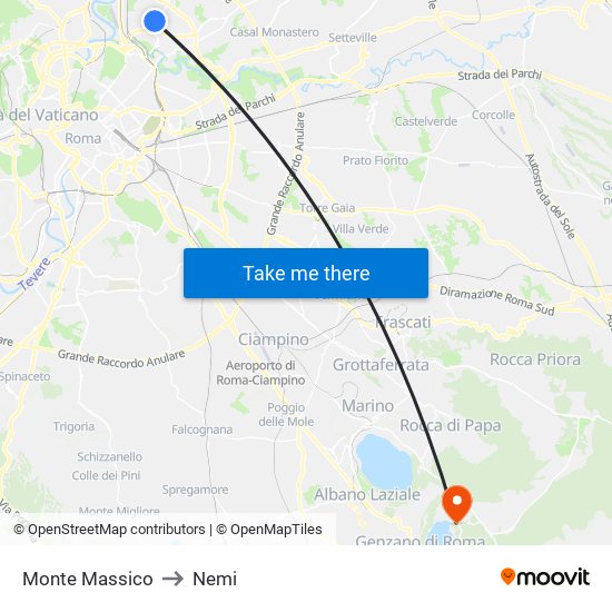 Monte Massico to Nemi map