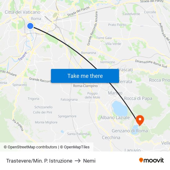 Trastevere/Min. P. Istruzione to Nemi map