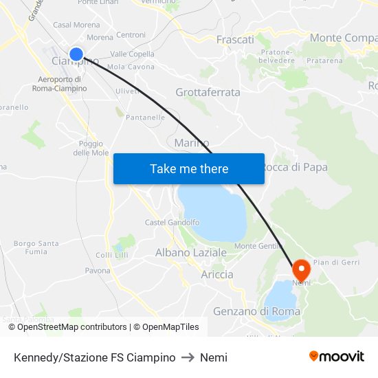 Kennedy/Stazione FS Ciampino to Nemi map