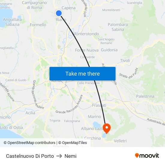 Castelnuovo Di Porto to Nemi map