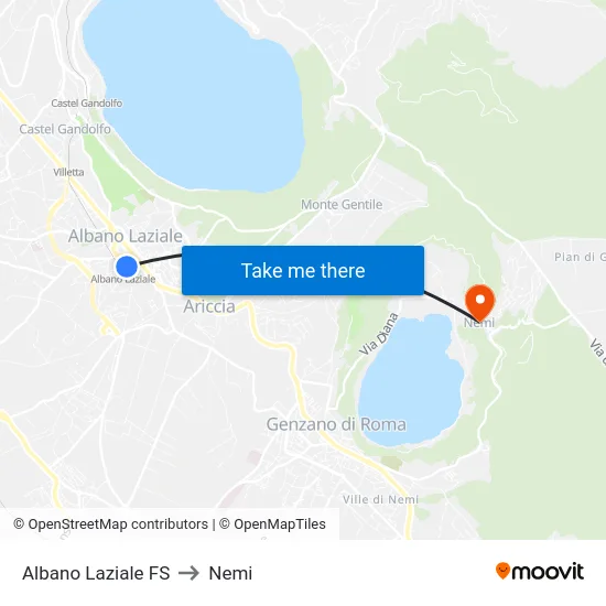 Albano Laziale FS to Nemi map