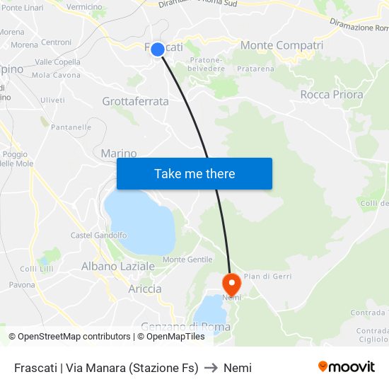 Frascati | Via Manara (Stazione Fs) to Nemi map