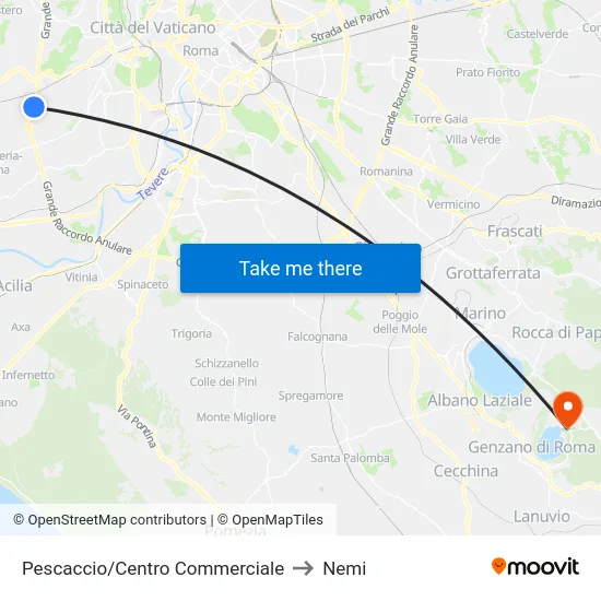 Pescaccio/Centro Commerciale to Nemi map