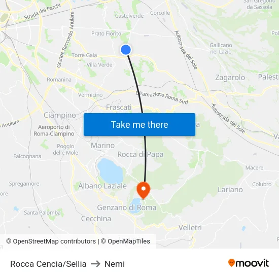 Rocca Cencia/Sellia to Nemi map