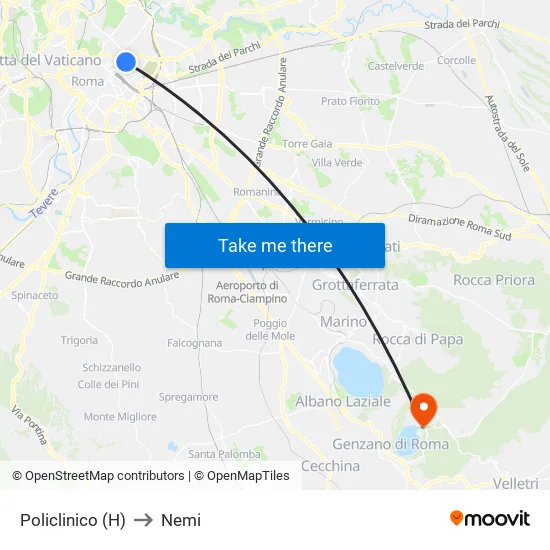 Policlinico (H) to Nemi map