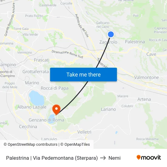 Palestrina | Via Pedemontana (Sterpara) to Nemi map