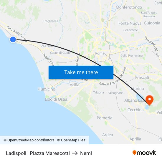Ladispoli | Piazza Marescotti to Nemi map