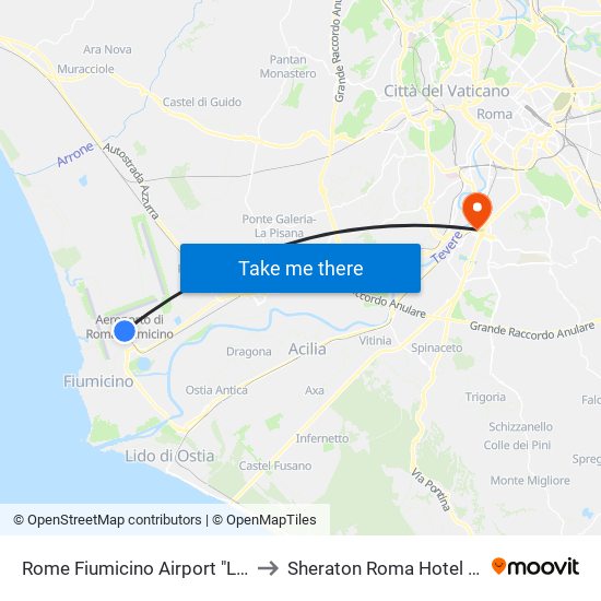 Rome Fiumicino Airport "Leonardo Da Vinci" (Fco) to Sheraton Roma Hotel & Conference Center map