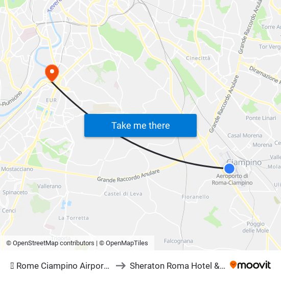 ✈ Rome Ciampino Airport "G. B. Pastine" (Cia) to Sheraton Roma Hotel & Conference Center map