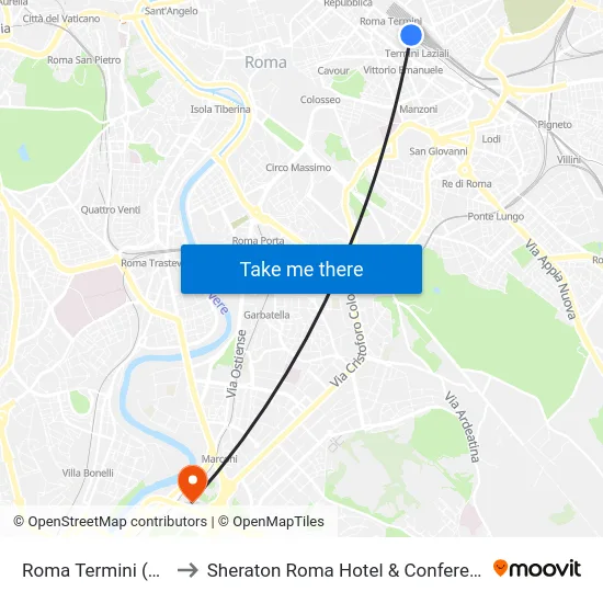 Roma Termini (Laziali) to Sheraton Roma Hotel & Conference Center map