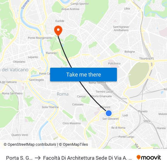 Porta S. Giovanni to Facoltà Di Architettura Sede Di Via A. Gramsci “Valle Giulia” map