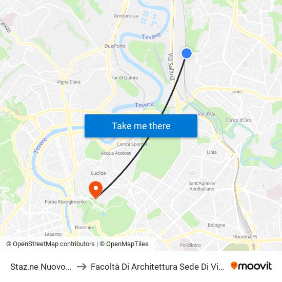Staz.ne Nuovo Salario (Fl1) to Facoltà Di Architettura Sede Di Via A. Gramsci “Valle Giulia” map