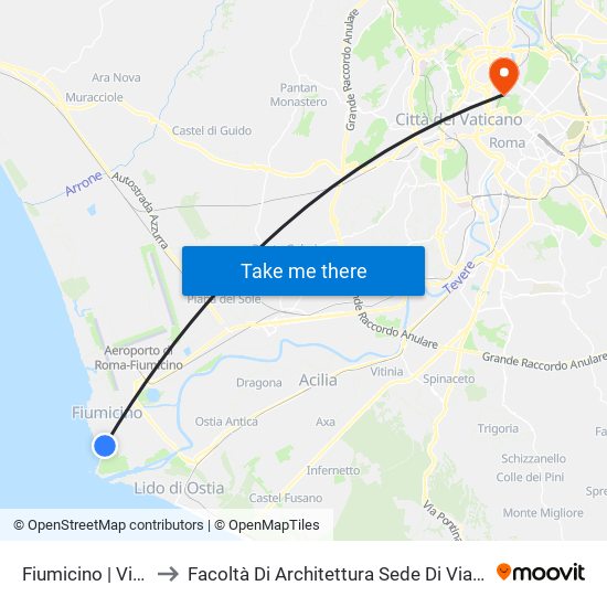 Fiumicino | Viale Danubio to Facoltà Di Architettura Sede Di Via A. Gramsci “Valle Giulia” map