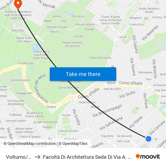 Volturno/Cernaia to Facoltà Di Architettura Sede Di Via A. Gramsci “Valle Giulia” map