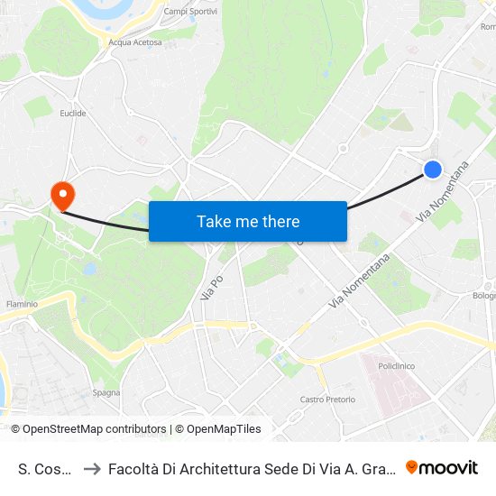 S. Costanza to Facoltà Di Architettura Sede Di Via A. Gramsci “Valle Giulia” map