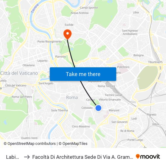 Labicana to Facoltà Di Architettura Sede Di Via A. Gramsci “Valle Giulia” map