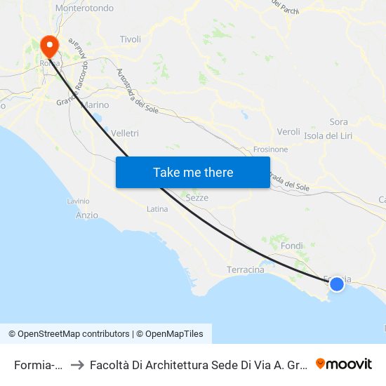 Formia-Gaeta to Facoltà Di Architettura Sede Di Via A. Gramsci “Valle Giulia” map