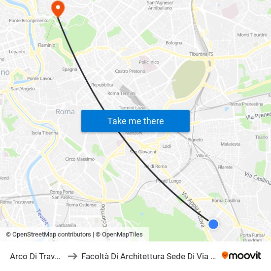 Arco Di Travertino (Ma) to Facoltà Di Architettura Sede Di Via A. Gramsci “Valle Giulia” map