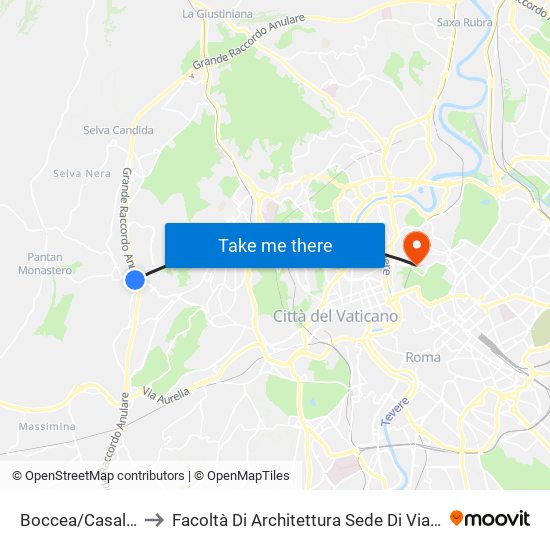 Boccea/Casal Del Marmo to Facoltà Di Architettura Sede Di Via A. Gramsci “Valle Giulia” map