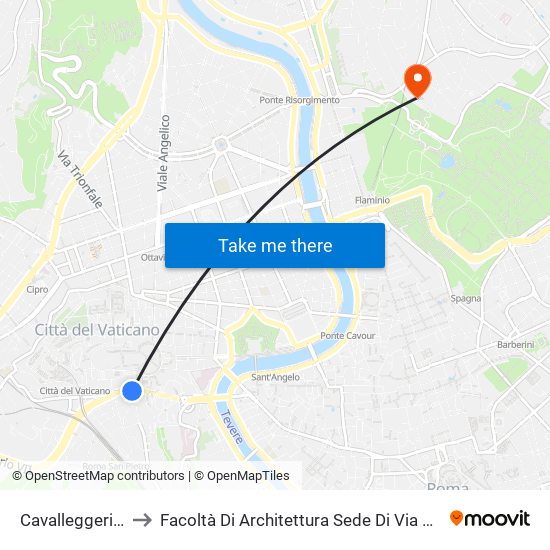 Cavalleggeri/S. Pietro to Facoltà Di Architettura Sede Di Via A. Gramsci “Valle Giulia” map