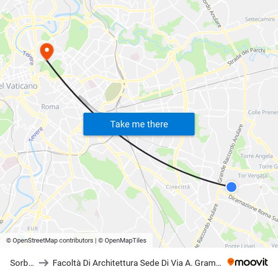 Sorbona to Facoltà Di Architettura Sede Di Via A. Gramsci “Valle Giulia” map