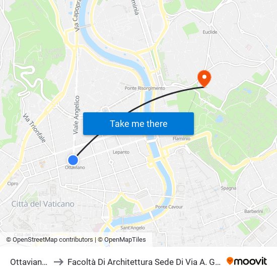 Ottaviano (Ma) to Facoltà Di Architettura Sede Di Via A. Gramsci “Valle Giulia” map