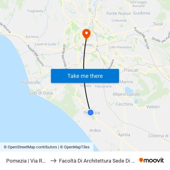 Pomezia | Via Roma Via Pontina to Facoltà Di Architettura Sede Di Via A. Gramsci “Valle Giulia” map
