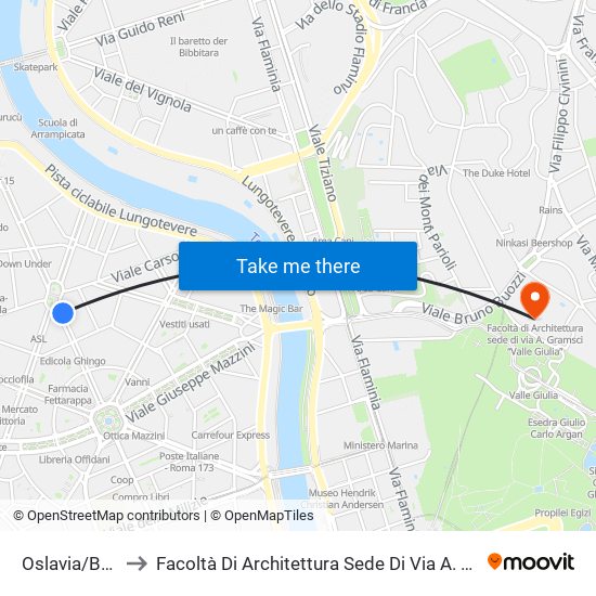 Oslavia/Bainsizza to Facoltà Di Architettura Sede Di Via A. Gramsci “Valle Giulia” map