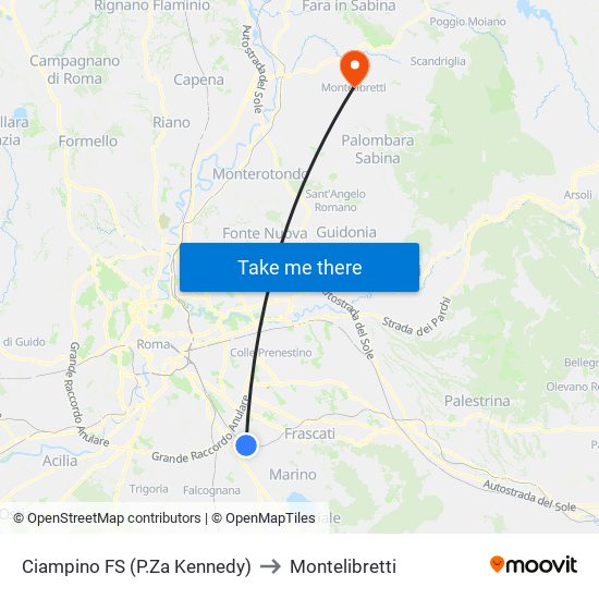 Ciampino FS (Piazza Kennedy) to Montelibretti map