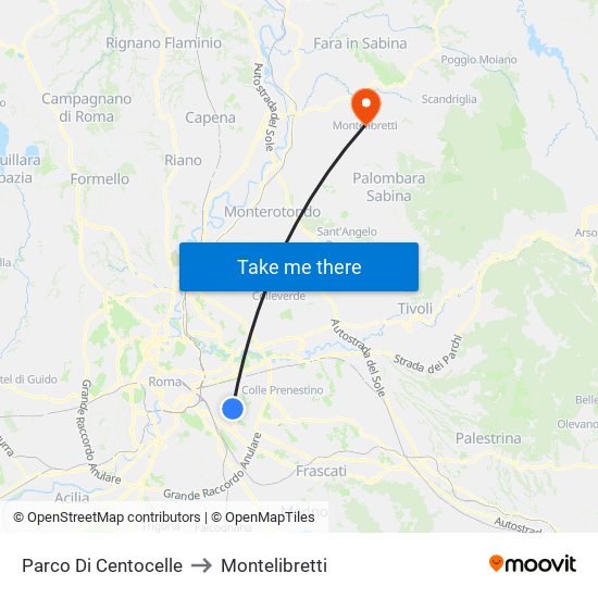 Parco Di Centocelle to Montelibretti map