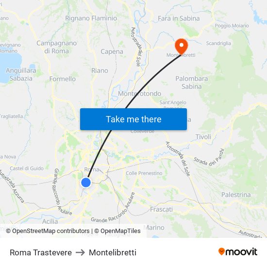 Roma Trastevere to Montelibretti map