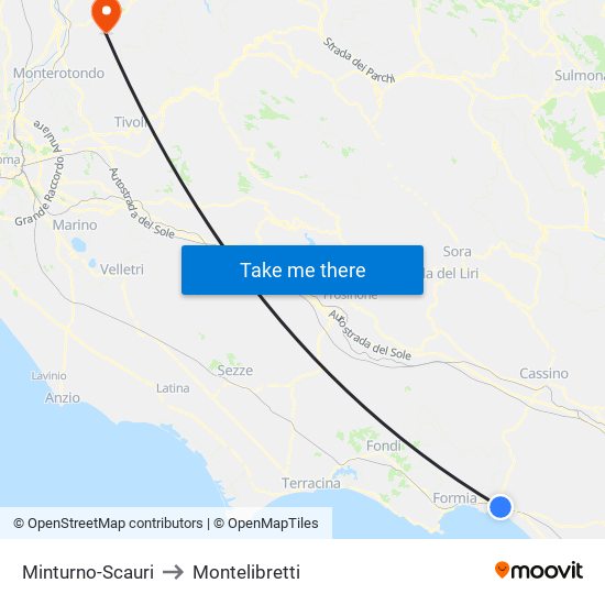 Minturno-Scauri to Montelibretti map