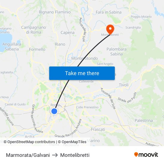 Marmorata/Galvani to Montelibretti map