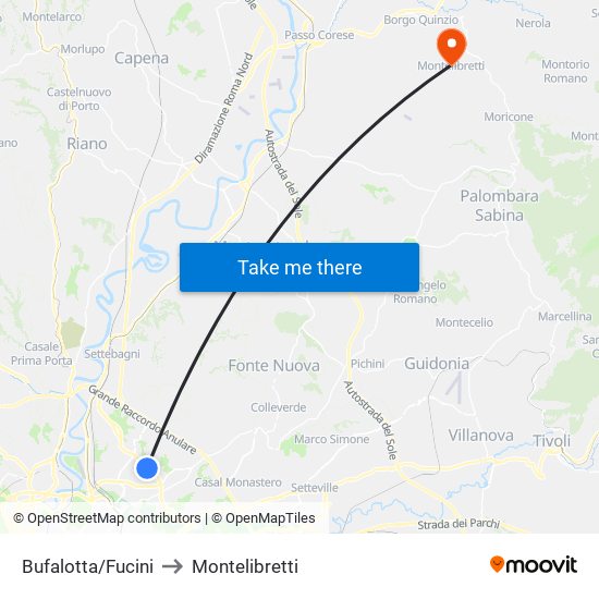 Bufalotta/Fucini to Montelibretti map