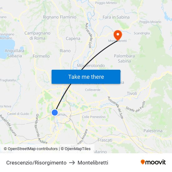 Crescenzio/Risorgimento to Montelibretti map