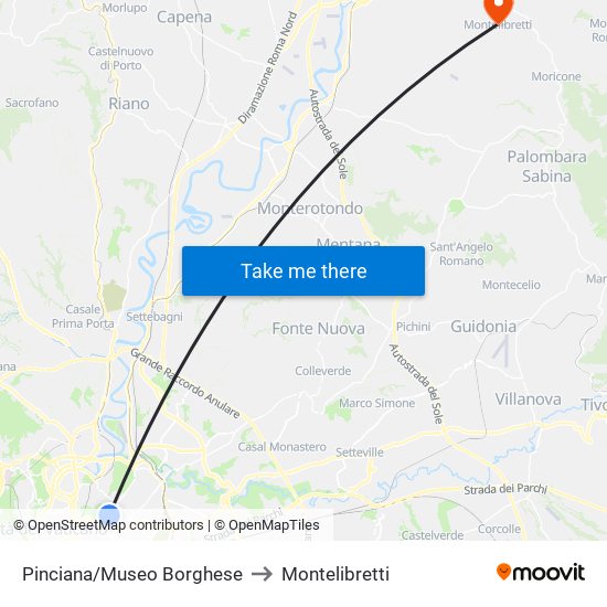 Pinciana/Museo Borghese to Montelibretti map