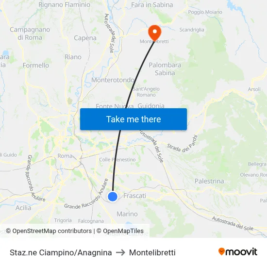 Ciampino Station/Anagnina to Montelibretti map